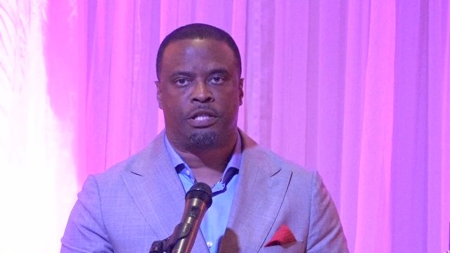 Deputy Premier of Nevis and Minister of Health in the Nevis Island Administration delivering his address at the 5th annual Gala Dinner and Dance hosted by the Nevis Renal Society, at the Four Seasons Resort on November 05, 2016